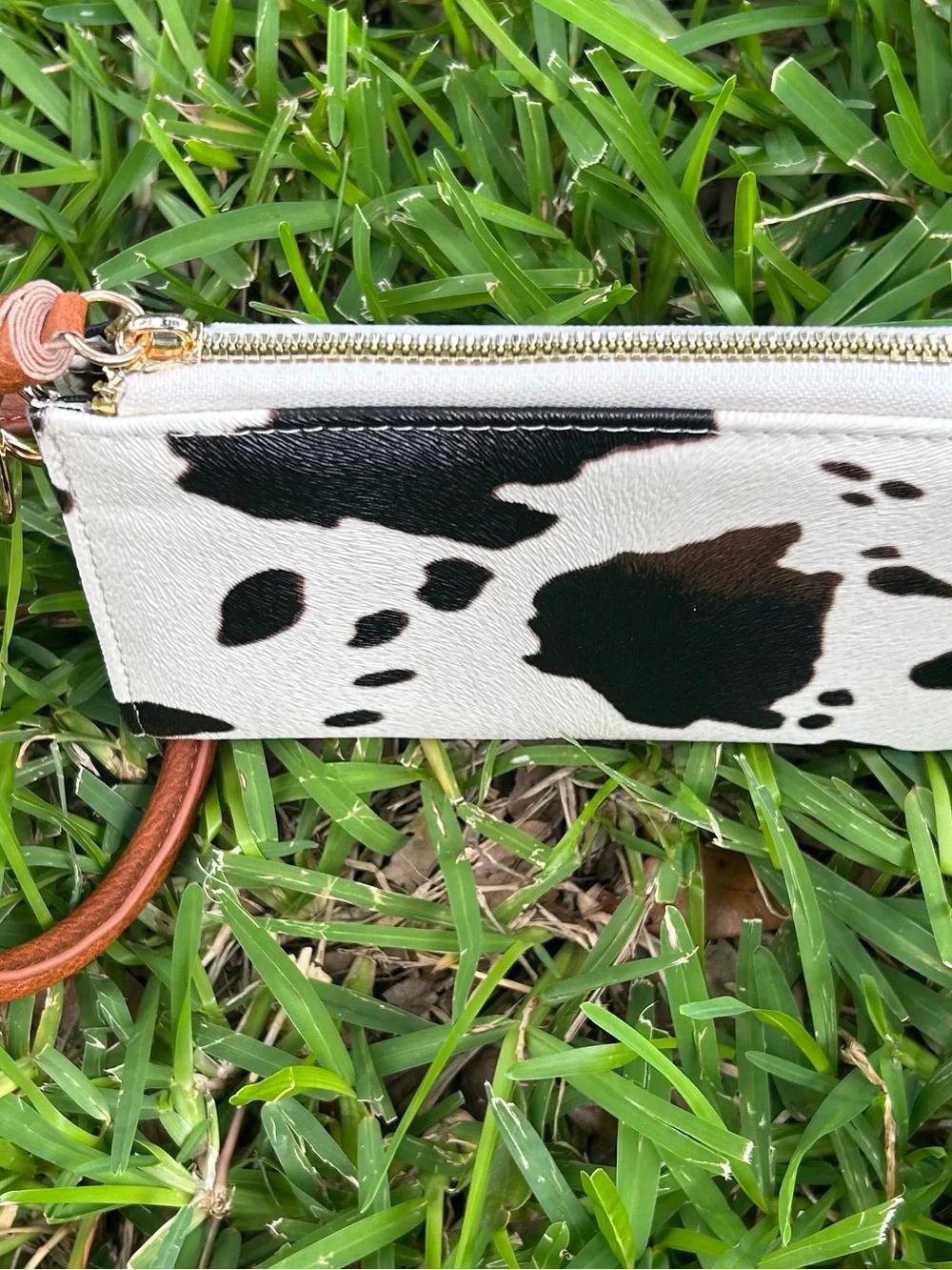 Faux Leather Cow Print Wristlet - Picture 2 of 8